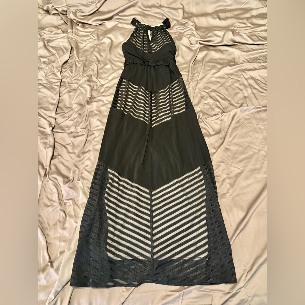 London Times Black Mesh Panel Maxi